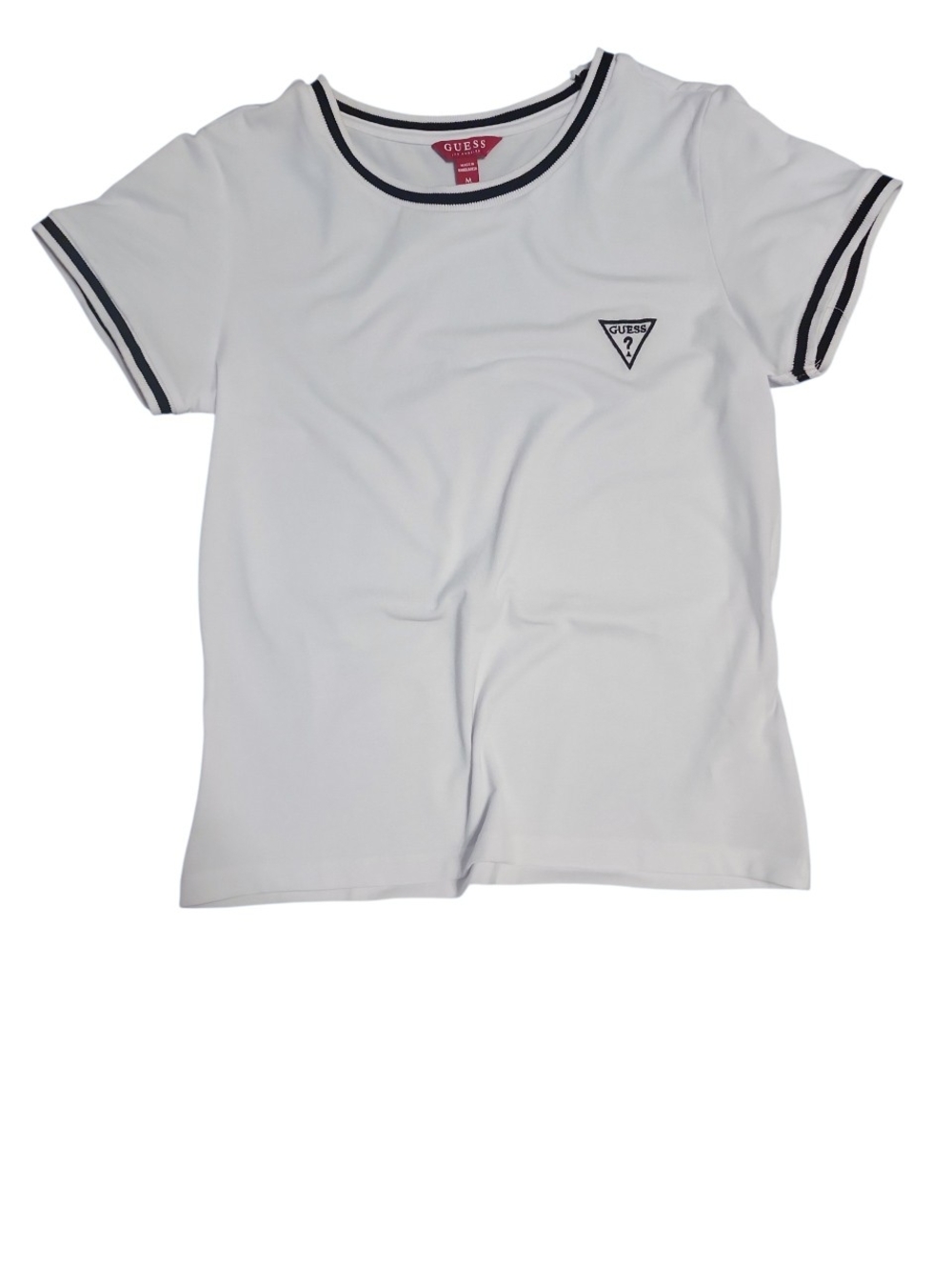 GUESS White Tee with Black Trim Ringer Logo